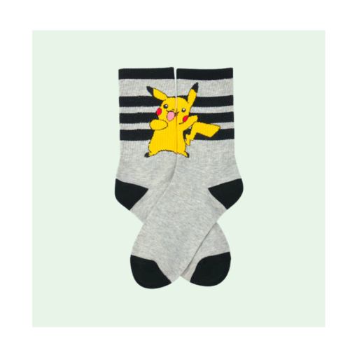 Calcetines Grises Pikachu Rayas